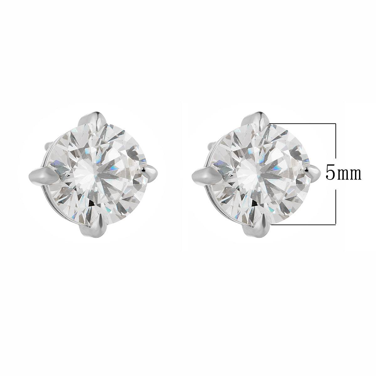 Classic s925 sterling silver four claw round zircon earrings - MOWTE