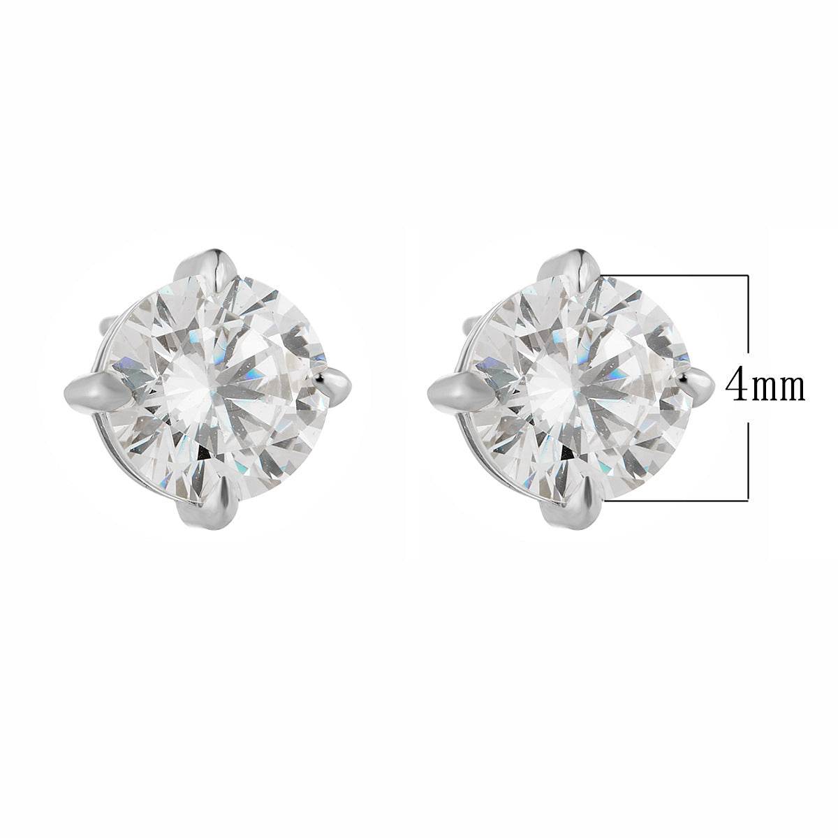 Classic s925 sterling silver four claw round zircon earrings - MOWTE