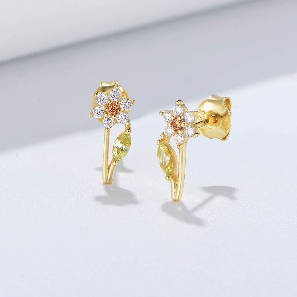 S925 pure silver forest sweet super fairy zircon flower earrings - MOWTE