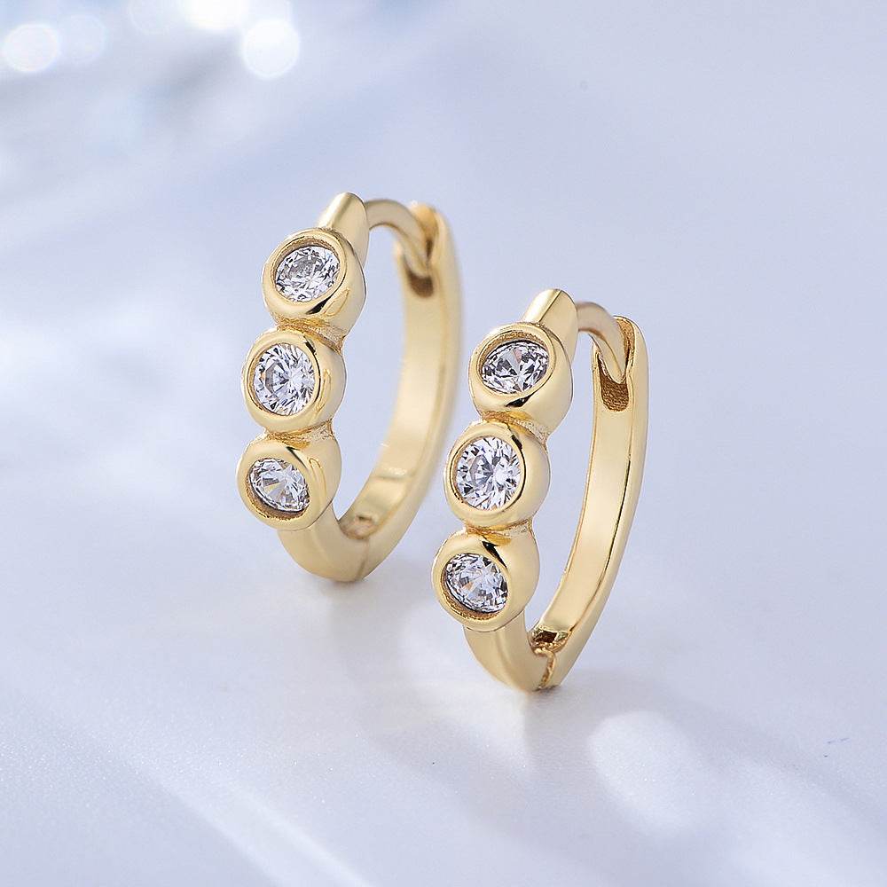Diamond studded C-shaped earrings with S925 silver ear clasp - MOWTE