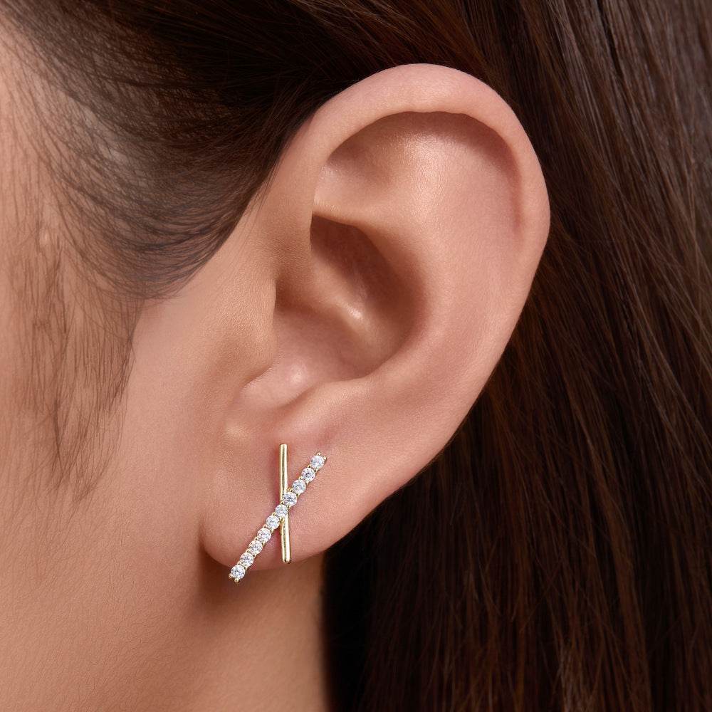 S925 pure silver geometric cross letter X zircon earrings - MOWTE