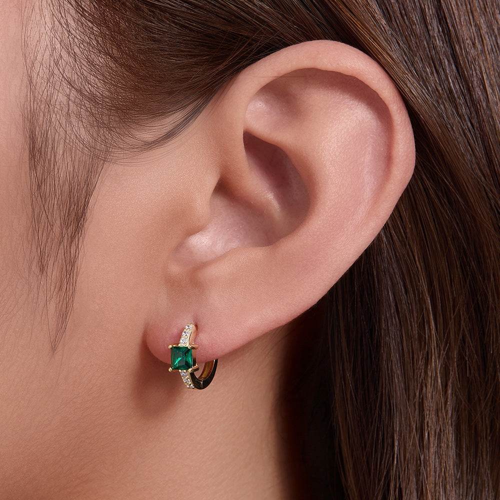 925 sterling silver emerald square zircon ear buckle - MOWTE