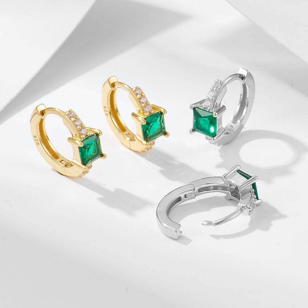 925 sterling silver emerald square zircon ear buckle - MOWTE