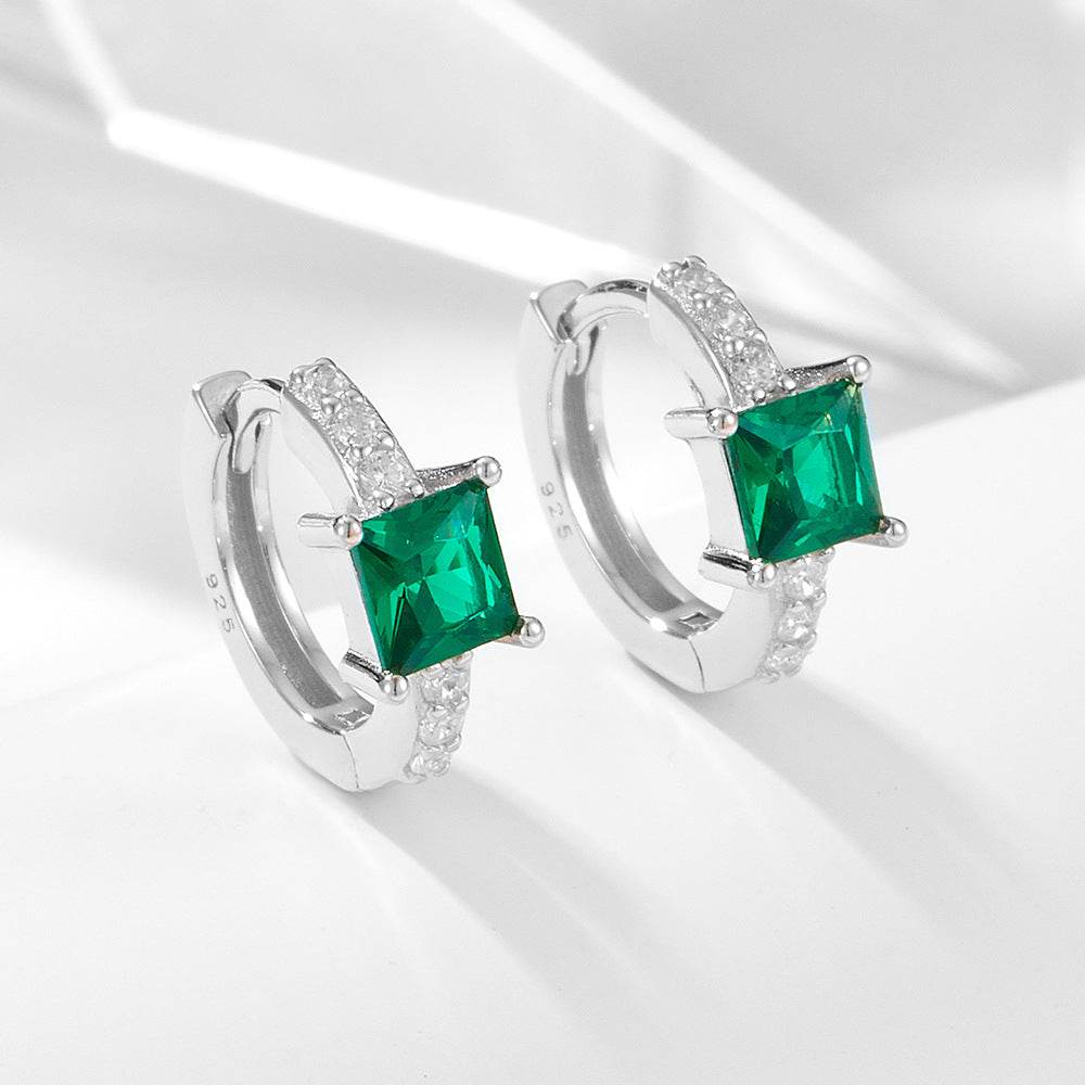 925 sterling silver emerald square zircon ear buckle - MOWTE