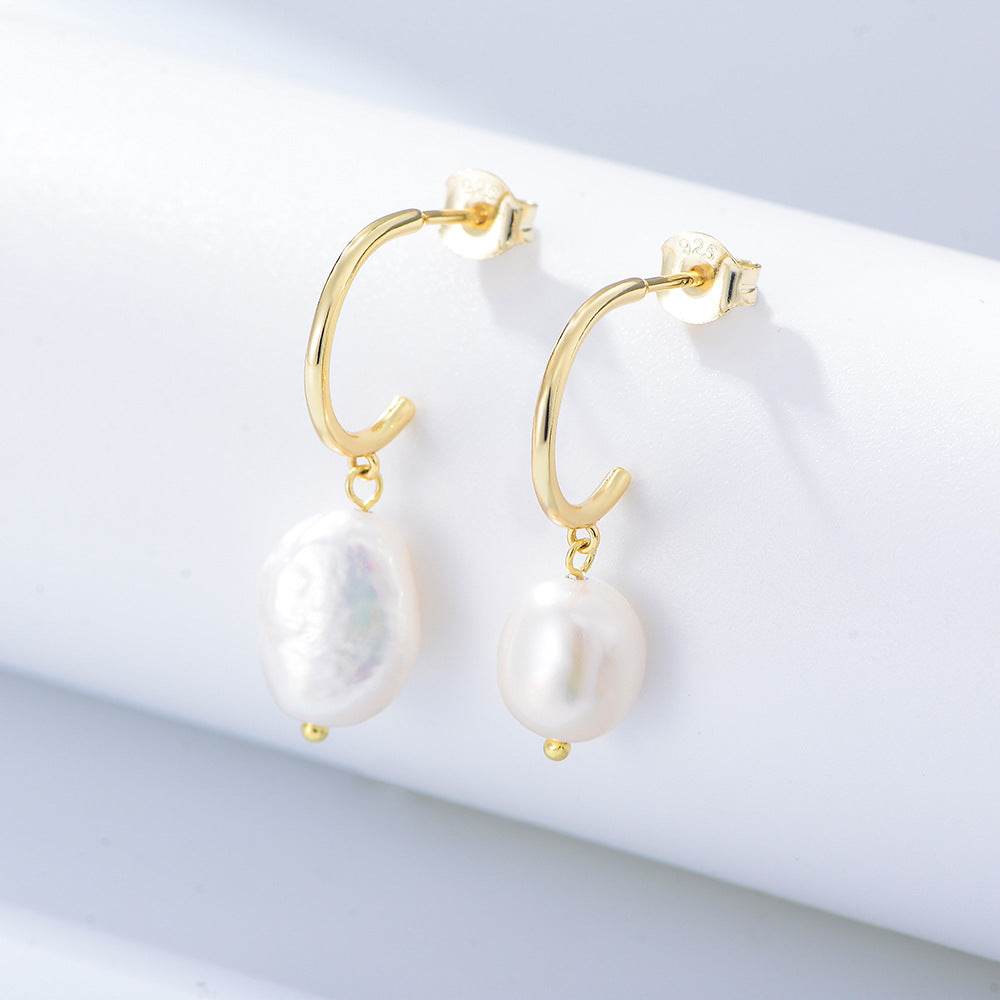 S925 sterling silver irregular freshwater pearl earrings Baroque pearl earrings - MOWTE