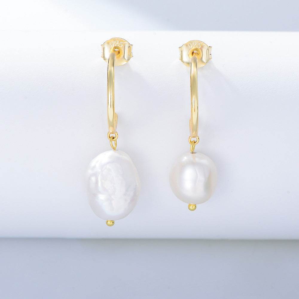 S925 sterling silver irregular freshwater pearl earrings Baroque pearl earrings - MOWTE