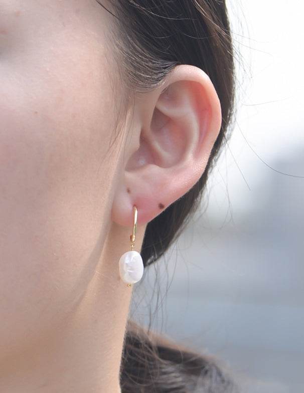 S925 sterling silver irregular freshwater pearl earrings Baroque pearl earrings - MOWTE