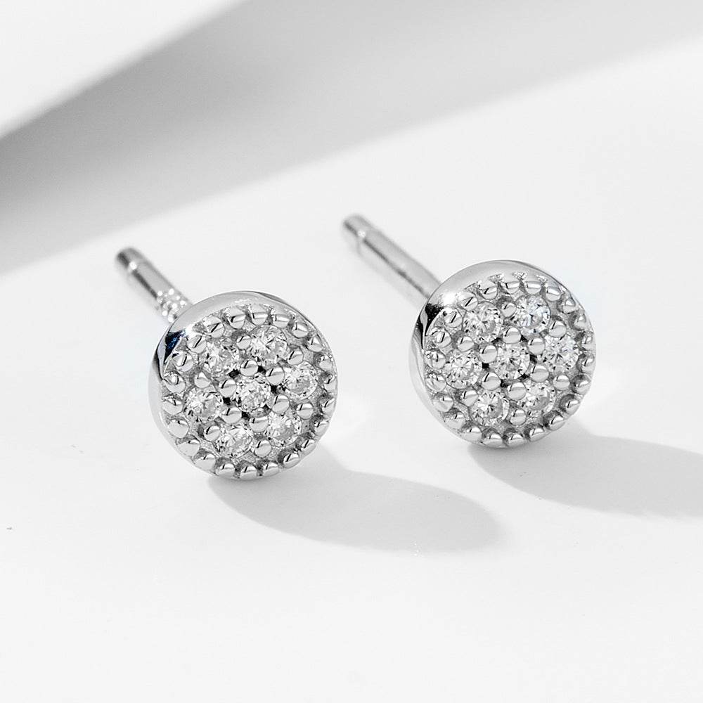 S925 pure silver cute mini zircon earrings for women round full diamond - MOWTE