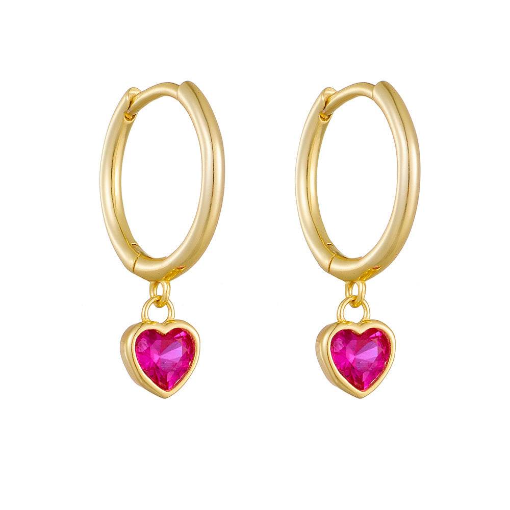 S925 pure silver heart-shaped zircon earrings for women, light luxury peach heart earrings - MOWTE