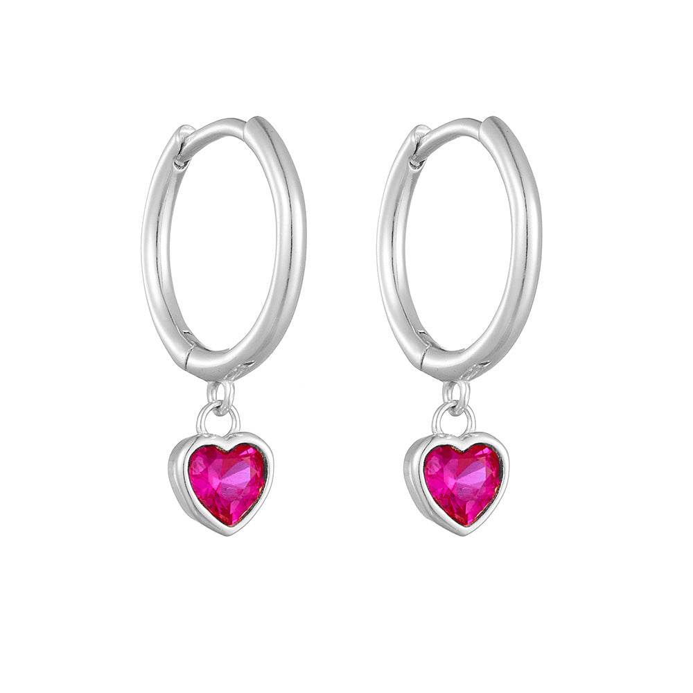 S925 pure silver heart-shaped zircon earrings for women, light luxury peach heart earrings - MOWTE