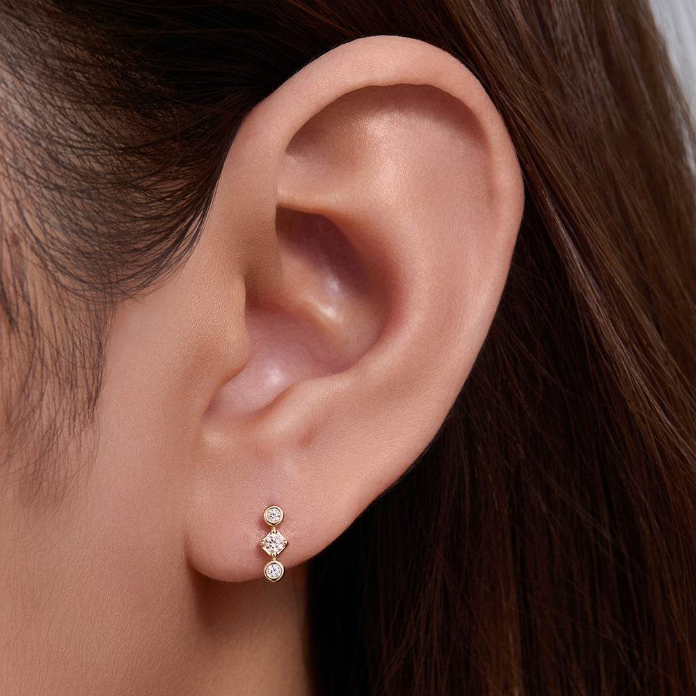 S925 pure silver geometric diamond studded fashionable earrings - MOWTE