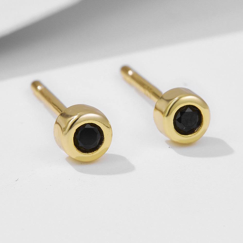 S925 pure silver simple round black nano zirconia earrings - MOWTE