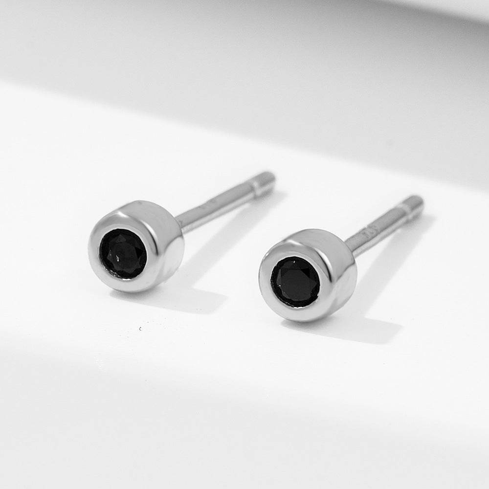 S925 pure silver simple round black nano zirconia earrings - MOWTE