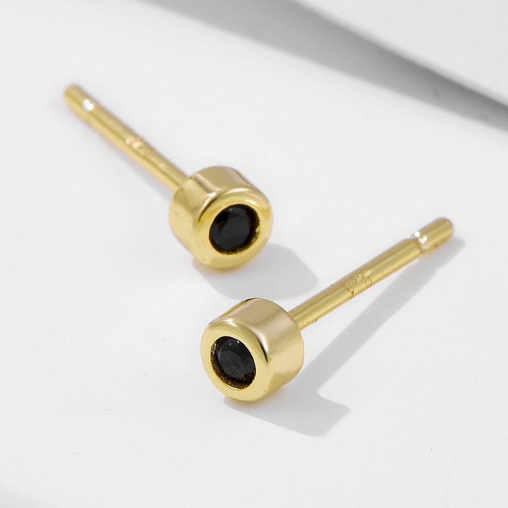 S925 pure silver simple round black nano zirconia earrings - MOWTE