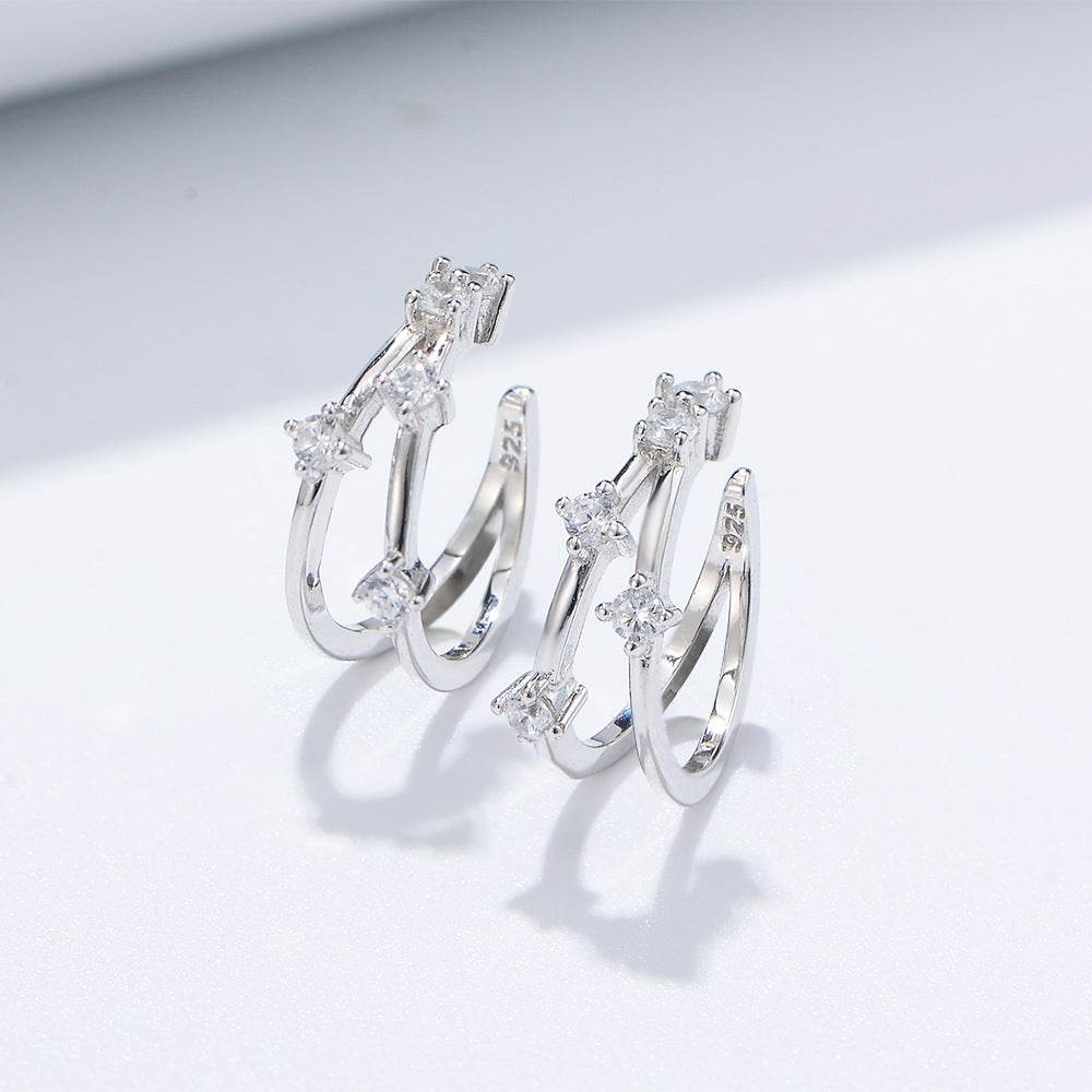S925 pure silver geometric micro inlaid zircon ear clip without ear hole, light luxury ear bone clip earrings - MOWTE