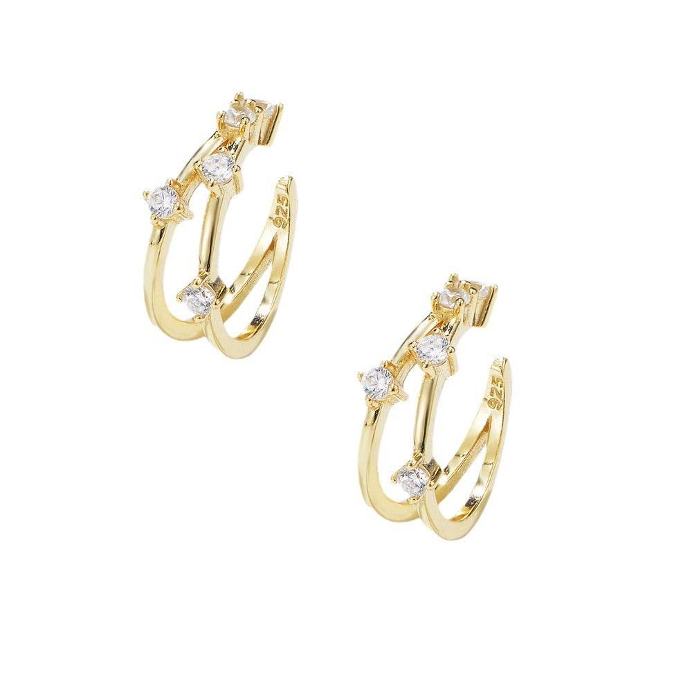 S925 pure silver geometric micro inlaid zircon ear clip without ear hole, light luxury ear bone clip earrings - MOWTE