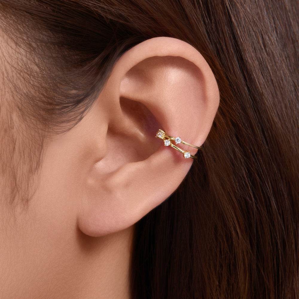 S925 pure silver geometric micro inlaid zircon ear clip without ear hole, light luxury ear bone clip earrings - MOWTE