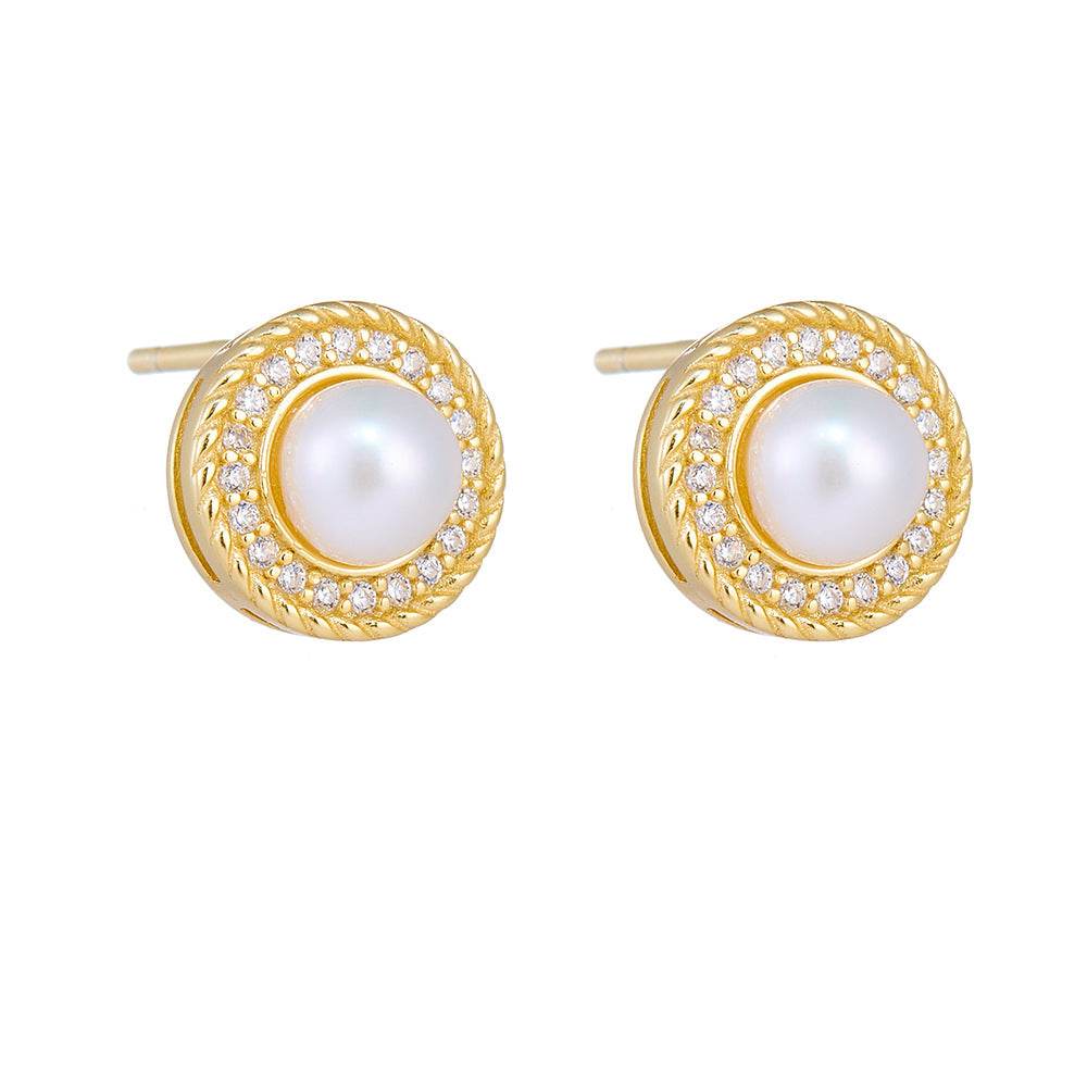Natural freshwater pearls pure silver ear studs exquisite luxurious and slightly inlaid - MOWTE