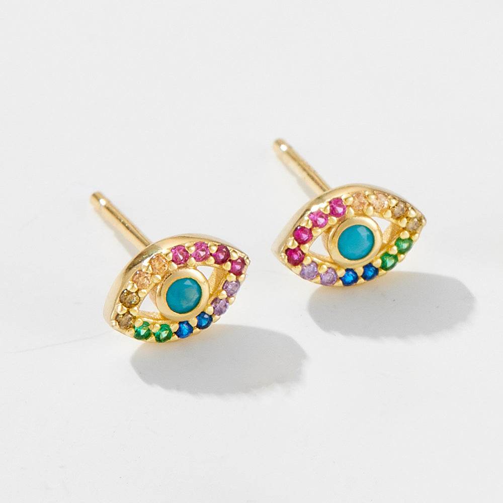 925 sterling silver Devil's Eye earrings with light luxury and slightly inlaid zircon eye studs - MOWTE