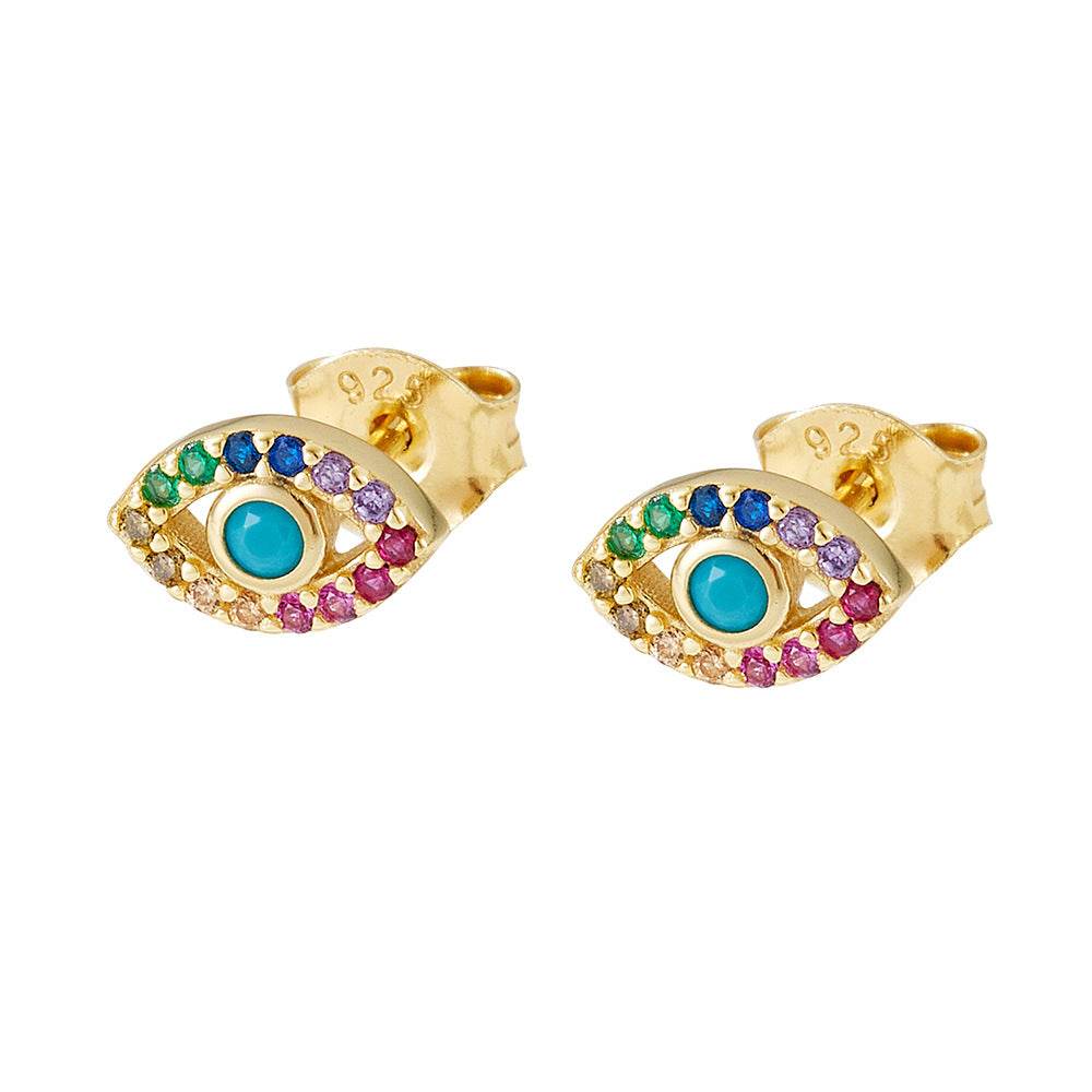 925 sterling silver Devil's Eye earrings with light luxury and slightly inlaid zircon eye studs - MOWTE