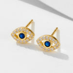 925 sterling silver Devil's Eye earrings with light luxury and slightly inlaid zircon eye studs - MOWTE