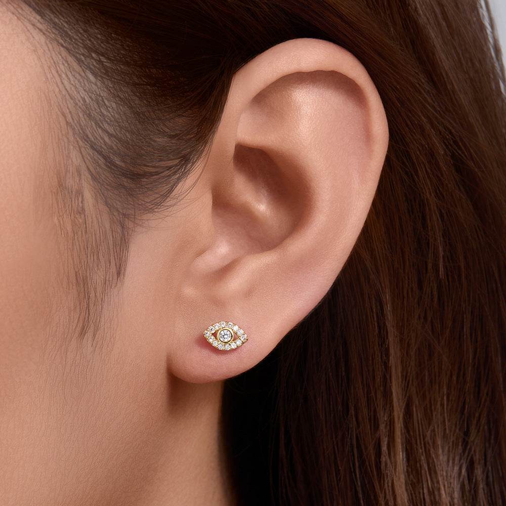 925 sterling silver Devil's Eye earrings with light luxury and slightly inlaid zircon eye studs - MOWTE