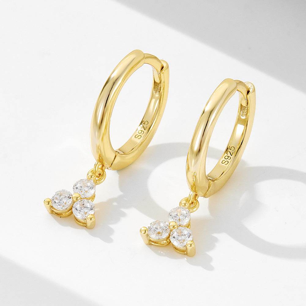 S925 pure silver diamond studded geometric light luxury versatile ear ring ear buckle - MOWTE