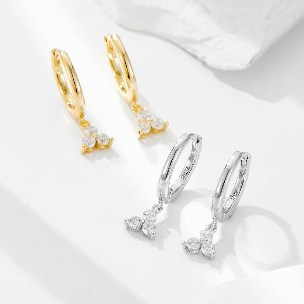 S925 pure silver diamond studded geometric light luxury versatile ear ring ear buckle - MOWTE