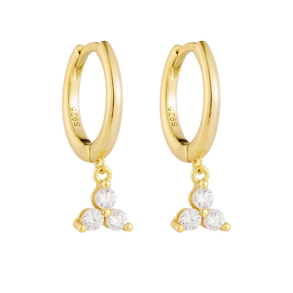 S925 pure silver diamond studded geometric light luxury versatile ear ring ear buckle - MOWTE