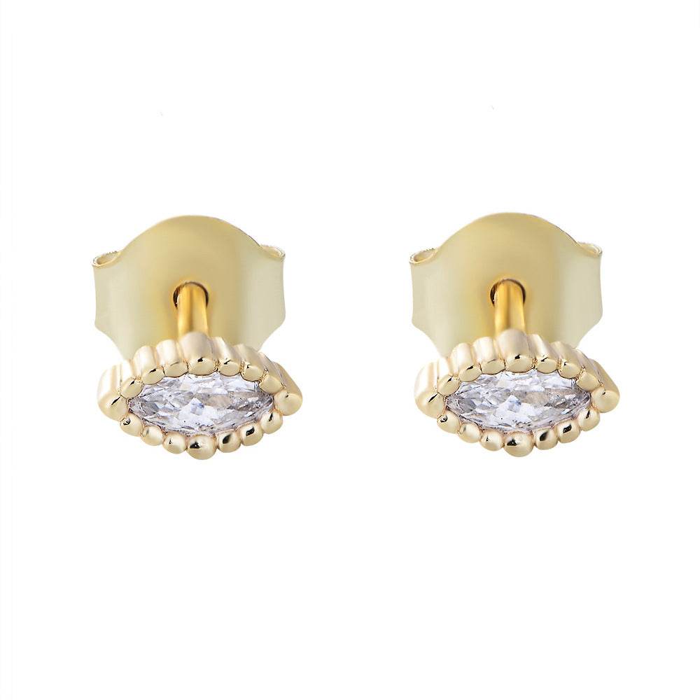 Minimally designed diamond studded earrings mini pure silver compact geometric gold earrings - MOWTE