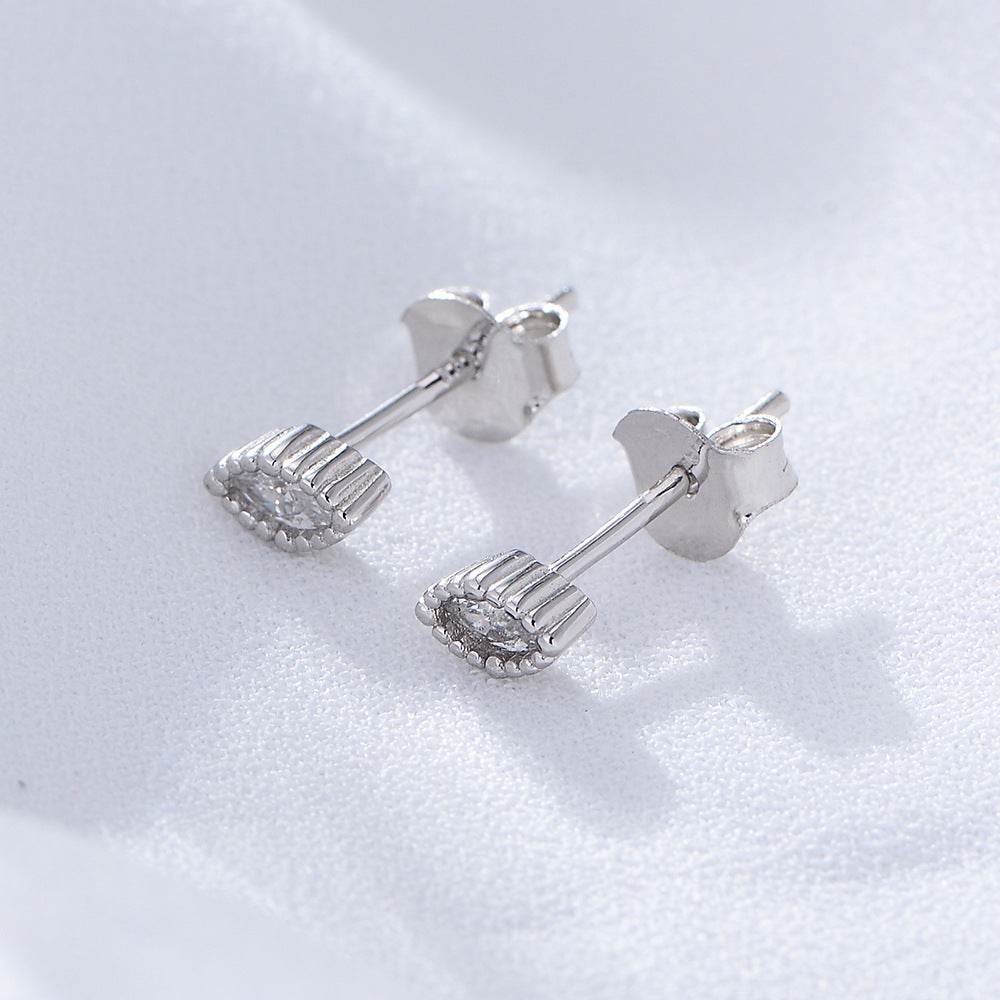 Minimally designed diamond studded earrings mini pure silver compact geometric gold earrings - MOWTE