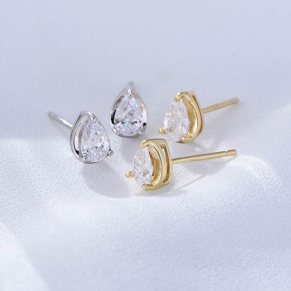 Water drop zircon earrings 925 pure silver light luxury and high-end feel - MOWTE