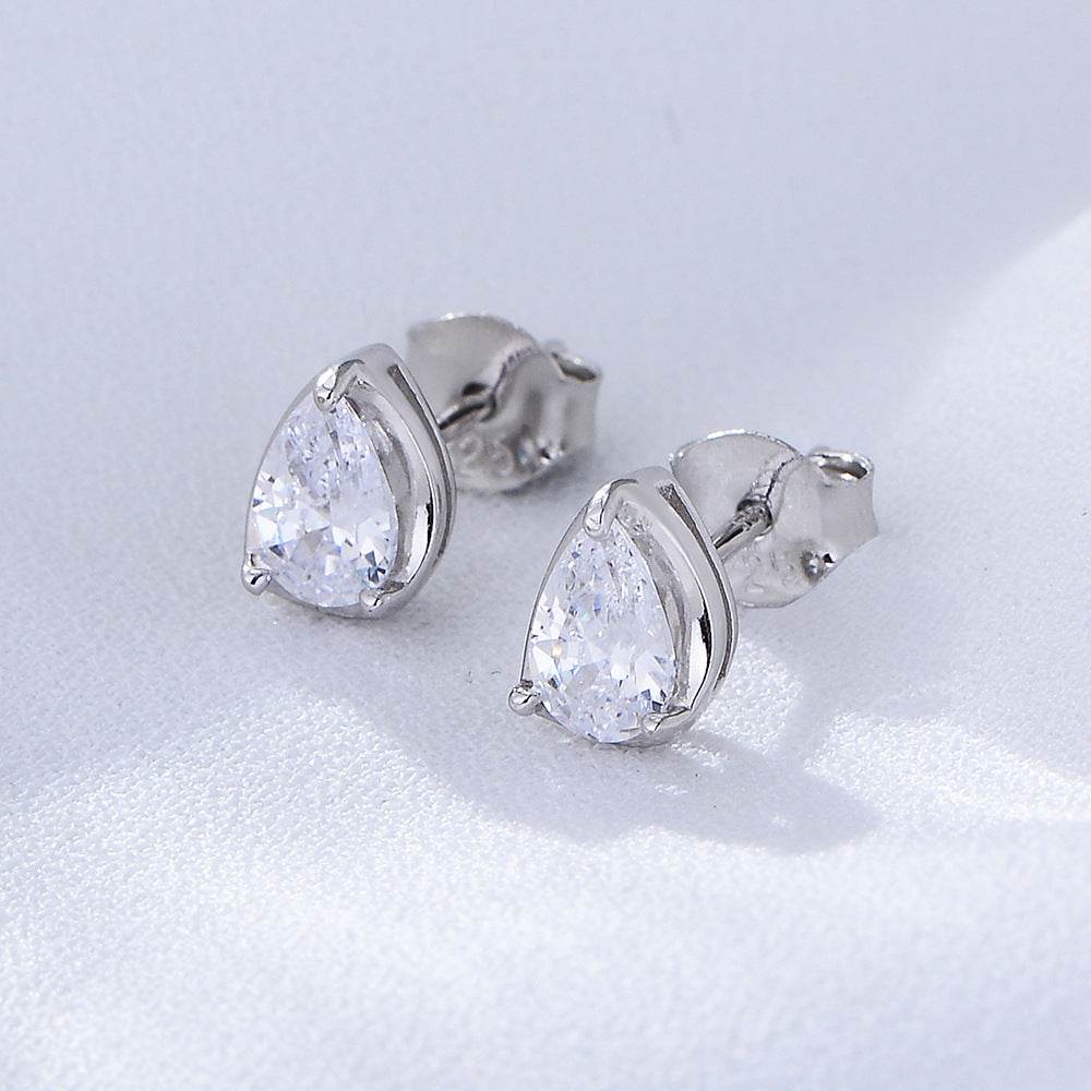 Water drop zircon earrings 925 pure silver light luxury and high-end feel - MOWTE