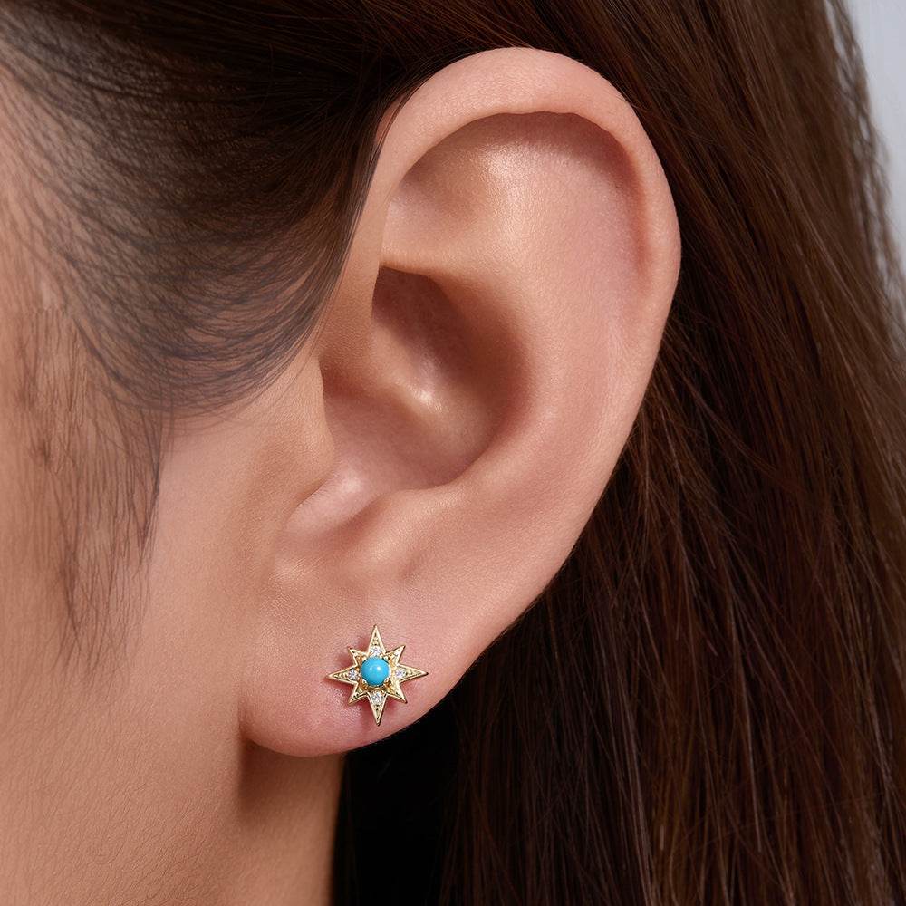S925 pure silver star green pine zircon earrings for women octagonal star silver earrings - MOWTE