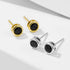 S925 pure silver classic geometric circular black zircon earrings - MOWTE