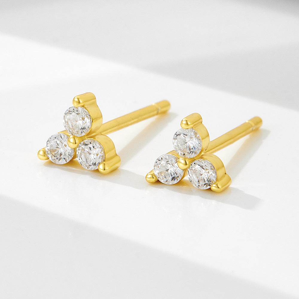S925 pure silver flower micro inlaid zircon geometric earrings and earrings - MOWTE
