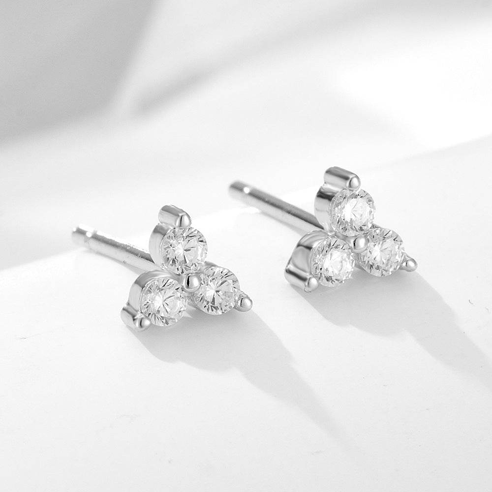 S925 pure silver flower micro inlaid zircon geometric earrings and earrings - MOWTE