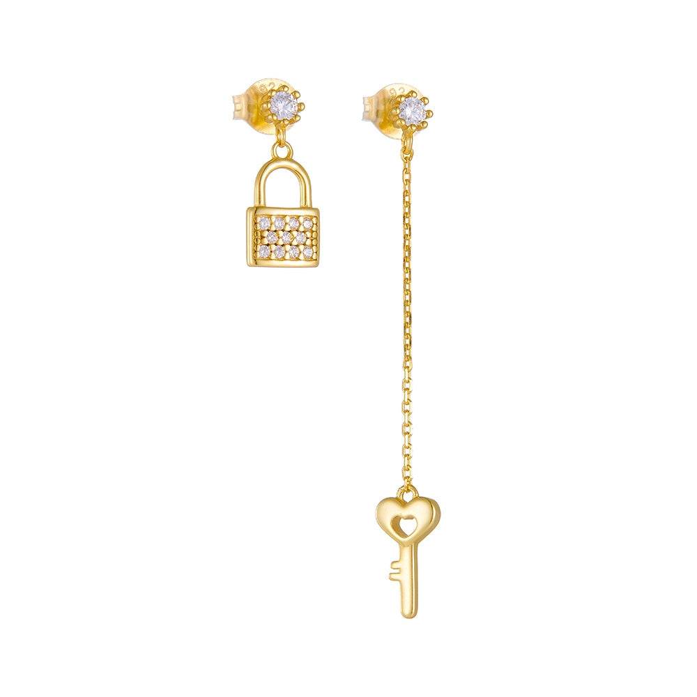 S925 Silver Long Chain tassel Asymmetric Zircon Earnail Key Lock Creative Eardrop - MOWTE
