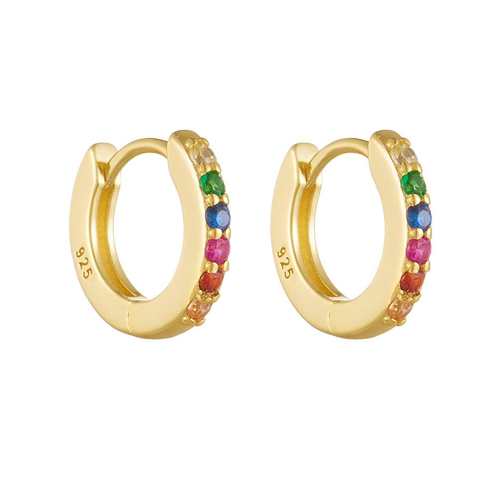S925 pure silver round micro inlaid colored zircon ear buckle - MOWTE