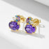S925 pure silver colored gemstone earrings geometric oval purple zircon earrings - MOWTE