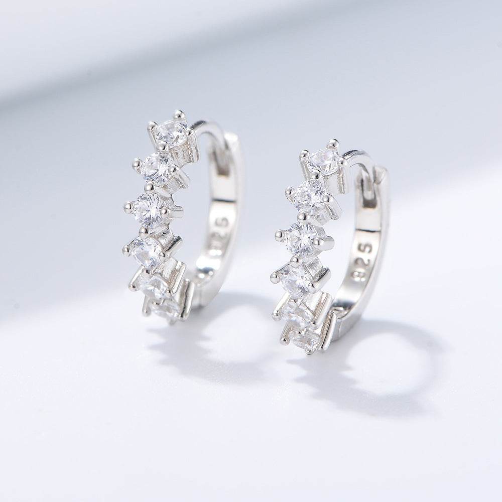 Round C-shaped diamond studded zircon earrings - MOWTE