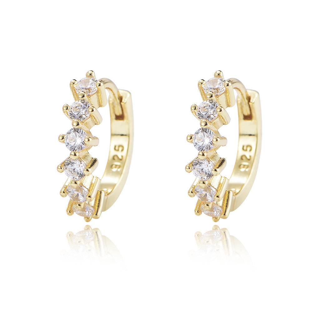 Round C-shaped diamond studded zircon earrings - MOWTE