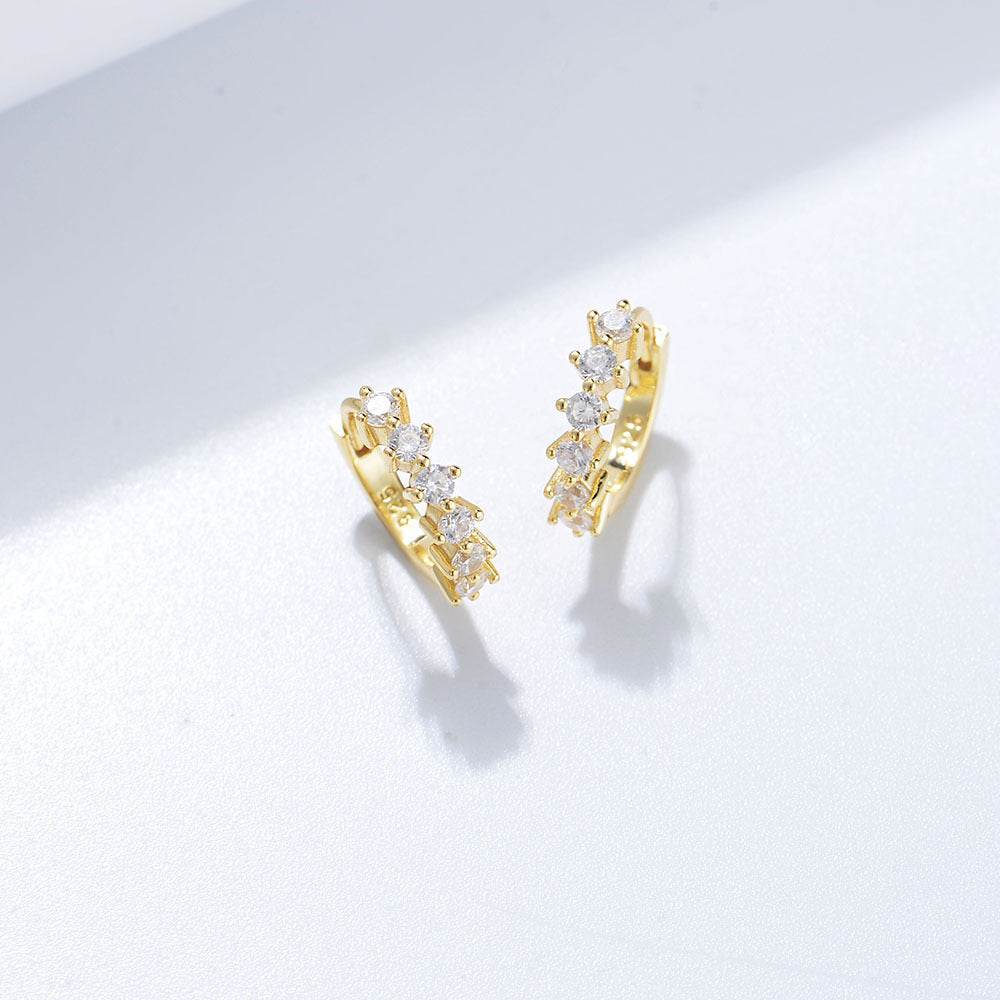 Round C-shaped diamond studded zircon earrings - MOWTE