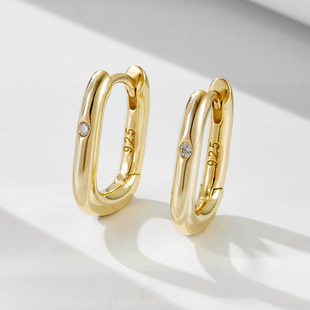 Geometric smooth oval U-shaped pure silver earrings - MOWTE