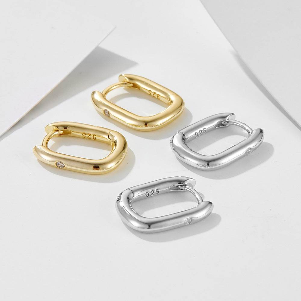 Geometric smooth oval U-shaped pure silver earrings - MOWTE