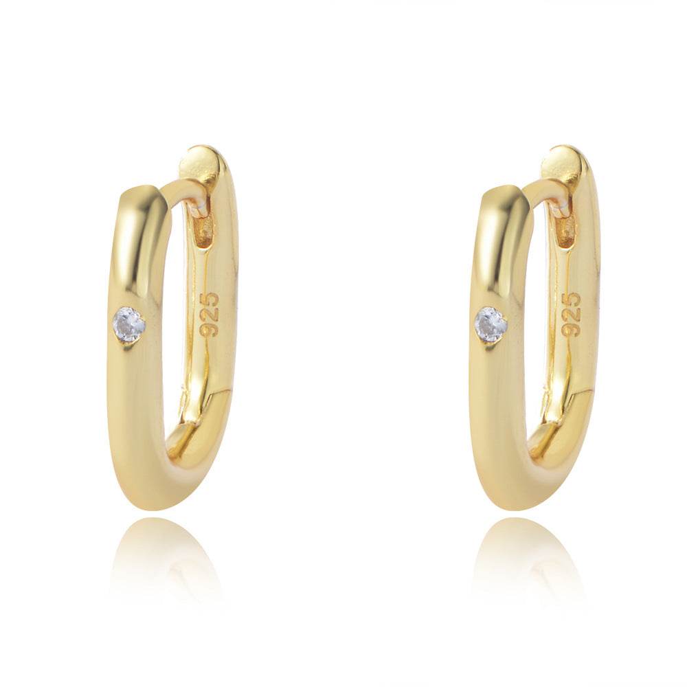 Geometric smooth oval U-shaped pure silver earrings - MOWTE