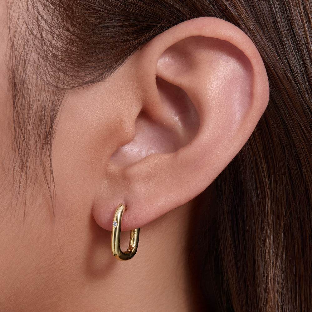 Geometric smooth oval U-shaped pure silver earrings - MOWTE