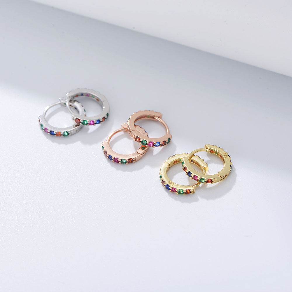 S925 sterling silver colored zircon earrings with ear loops for women - MOWTE