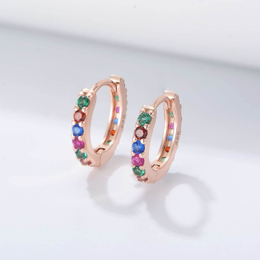 S925 sterling silver colored zircon earrings with ear loops for women - MOWTE