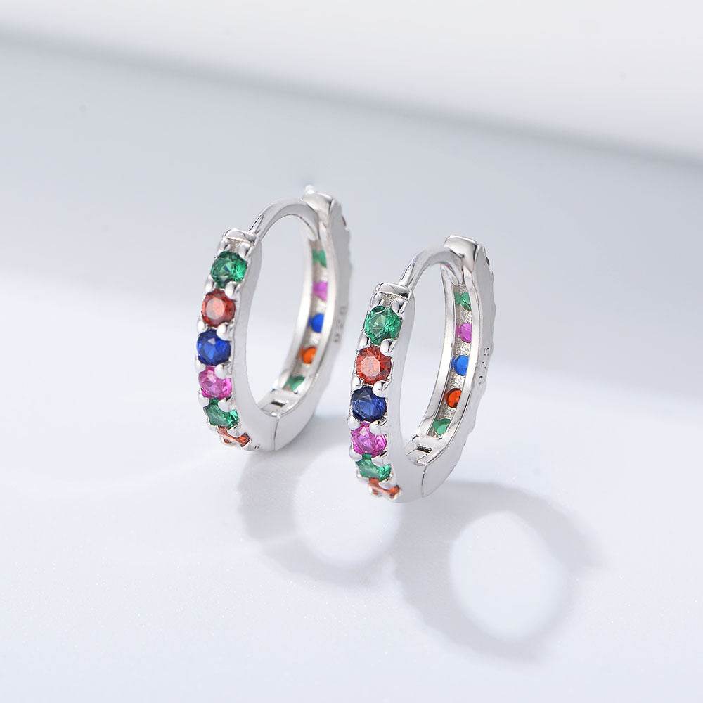 S925 sterling silver colored zircon earrings with ear loops for women - MOWTE